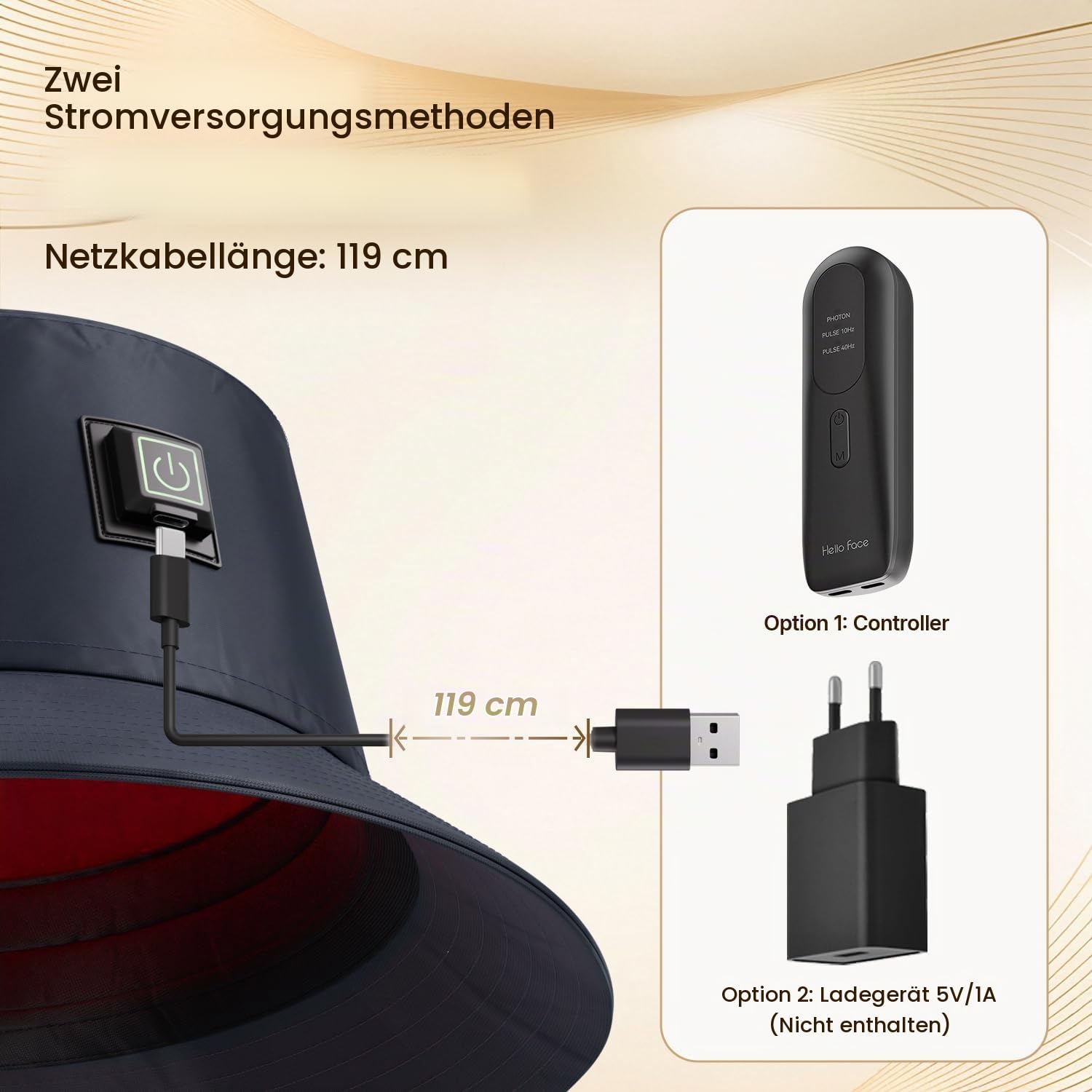 Rotlicht Kappe für Haare und Kopfhaut, Infrarot Haarhelm mit 336 LEDs (660nm & 850nm), Diskreter Rotlichttherapie Hut mit Controller, Fischerhut-Design bis 62cm