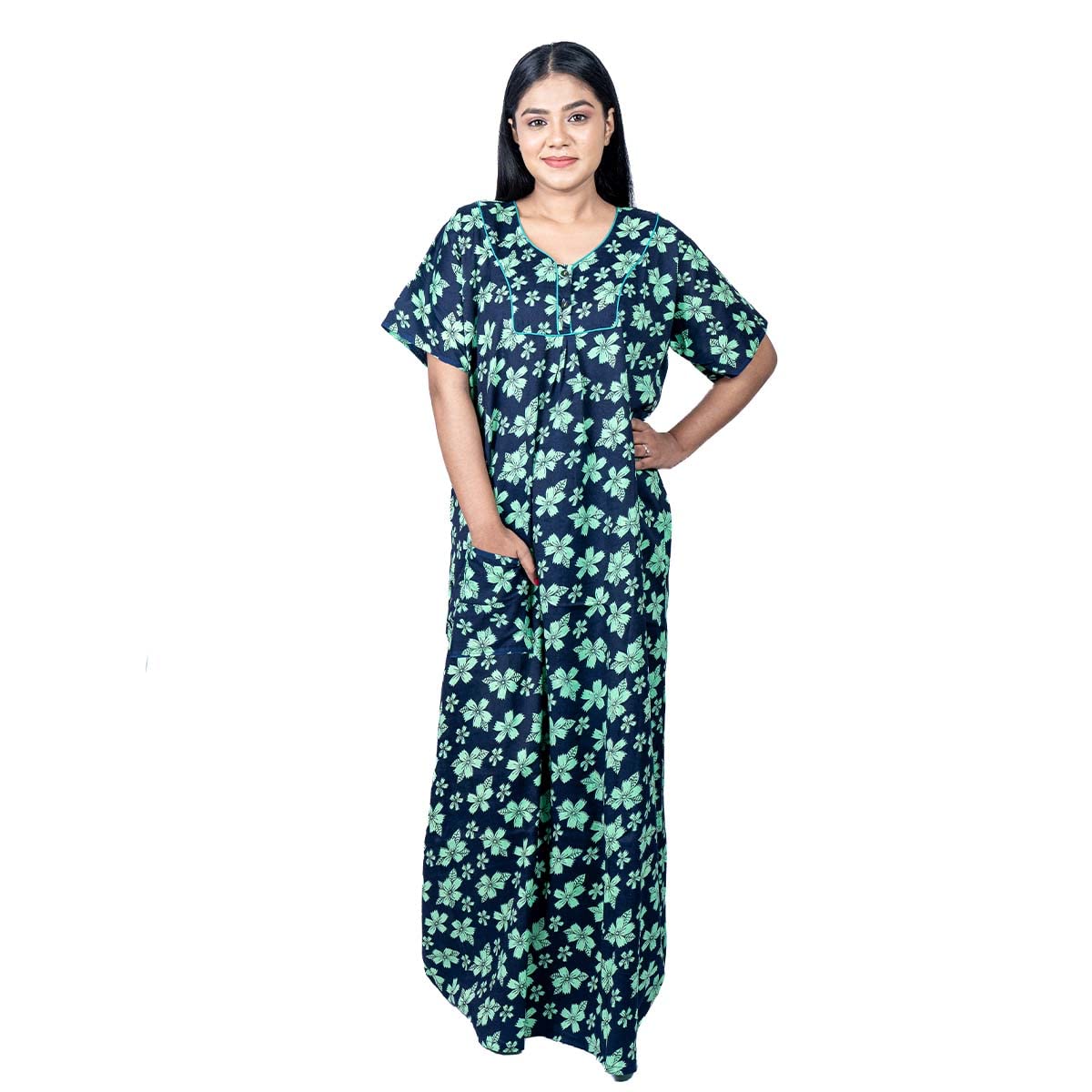 KAYLA Women's Cotton Nighties -| Crush Fabric | Stylish & Comfortable Sleepwear | Night Dresses for Women | Breathable Fabric | V Neck Shape with Pockets |