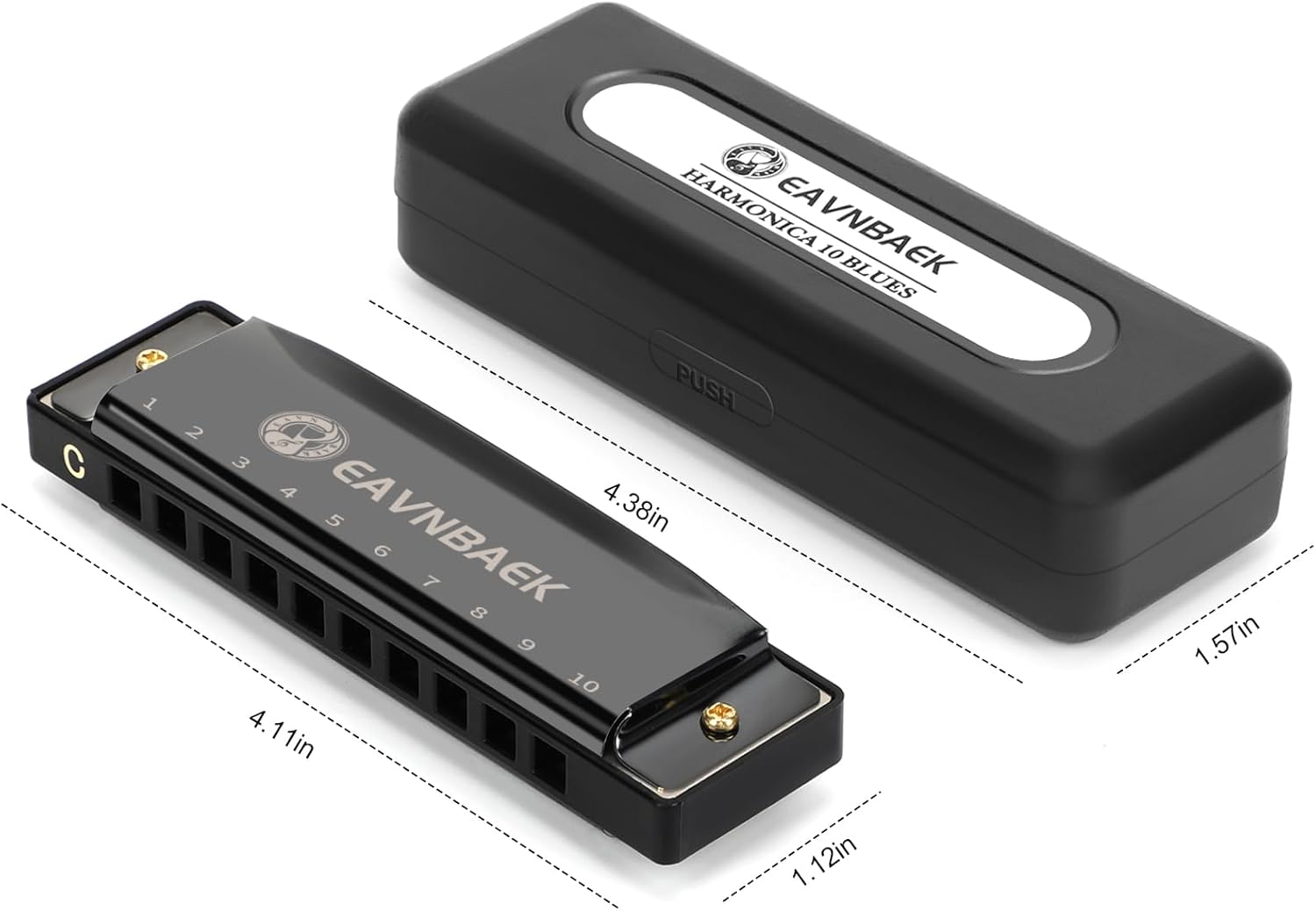 10 Holes 20 Tones Blues Harp Mouth Organ Harmonica, Diatonic Blues Harmonica Key of C, For Kids Adults Student Beginners Professionals, with Hard Case and Cleaning Cloth (Black) thumbnail