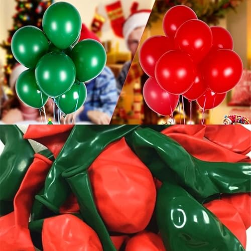 Miniatura 8 de 100 globos de látex rojos y verdes de Navidad de 12 pulgadas para Navidad, cumpleaños, baby shower, decoración de fiesta