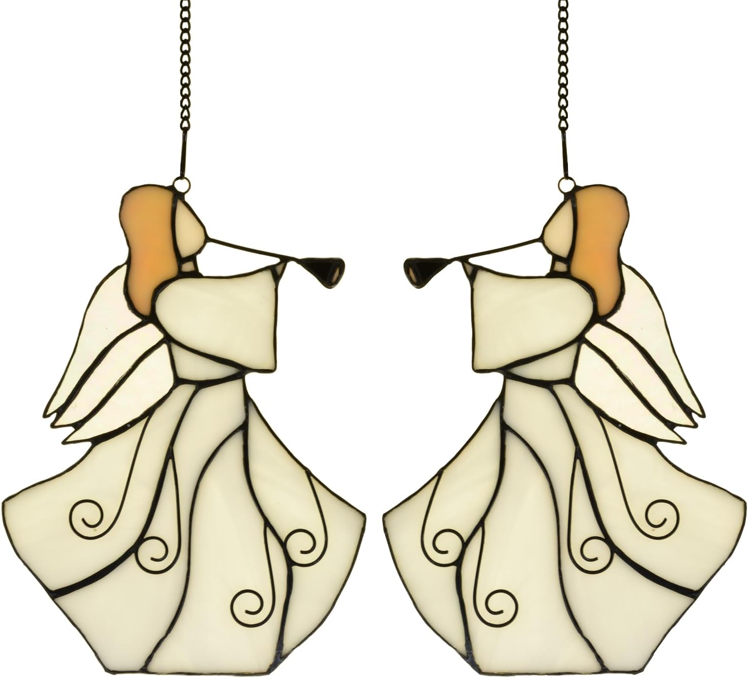Angel Ornament Stained Glass Window Hangings Suncatcher Tiffany Style Handcrafted Holiday Decor Memorial Remembrance Gifts 6.5" W×8.75" H, Set of 2