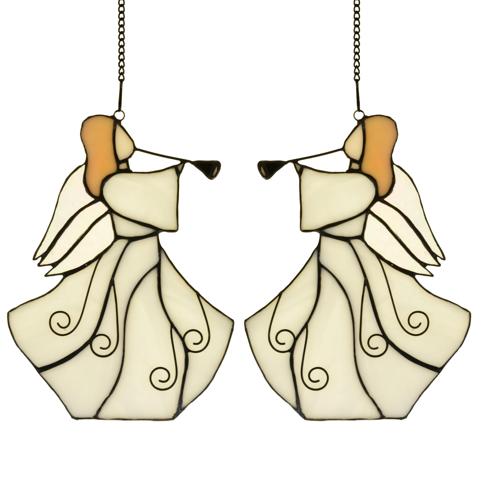 Angel Ornament Stained Glass Window Hangings Suncatcher Tiffany Style Handcrafted Holiday Decor Memorial Remembrance Gifts 6.5" W×8.75" H, Set of 2