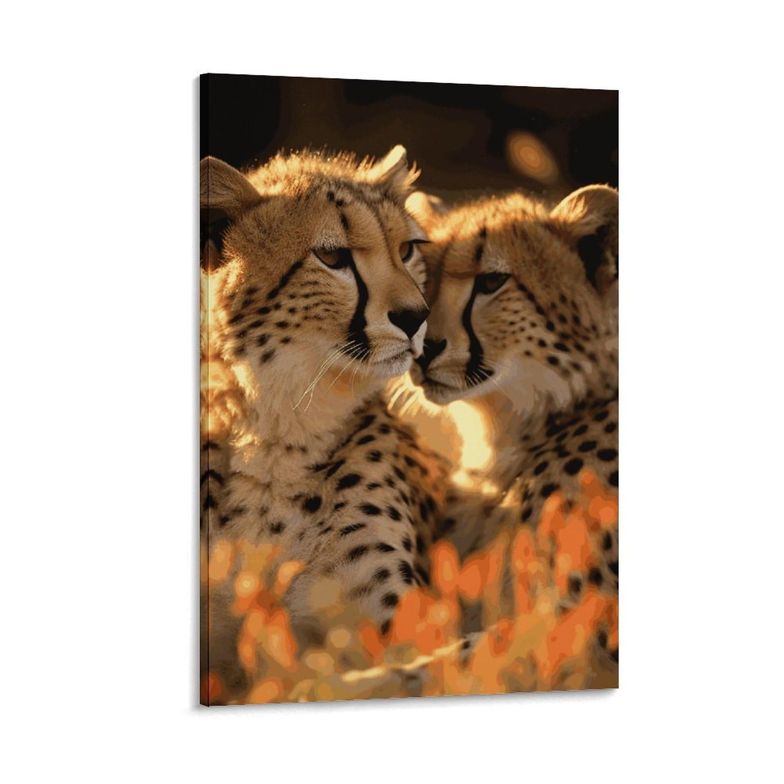 Canvas Wall Art for Living Room 16"x24" Modern Artwork Painting Pictures Hanging Canvas Prints Cheetah Love Aesthetic Wall Art for Bedroom Bathroom Office Wall Art Print Decor Cheetah Love Canvas Wal