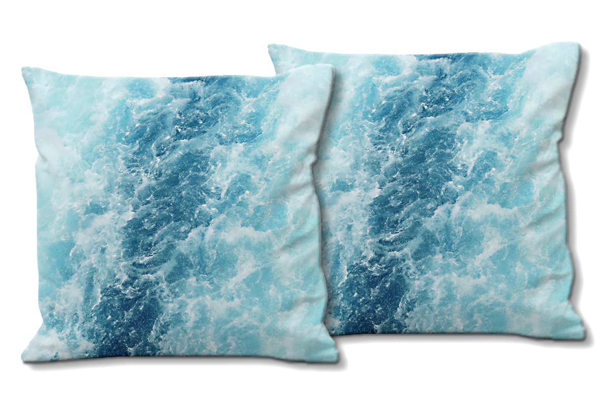 Wellen 1 - Foto-Kissen-Hülle Set (2 STK.) 40 x 40 cm | Kissen-Bezüge - passend zu Wandbild - Deko-Kissen - Strand Wellen Naxos Küste türkis