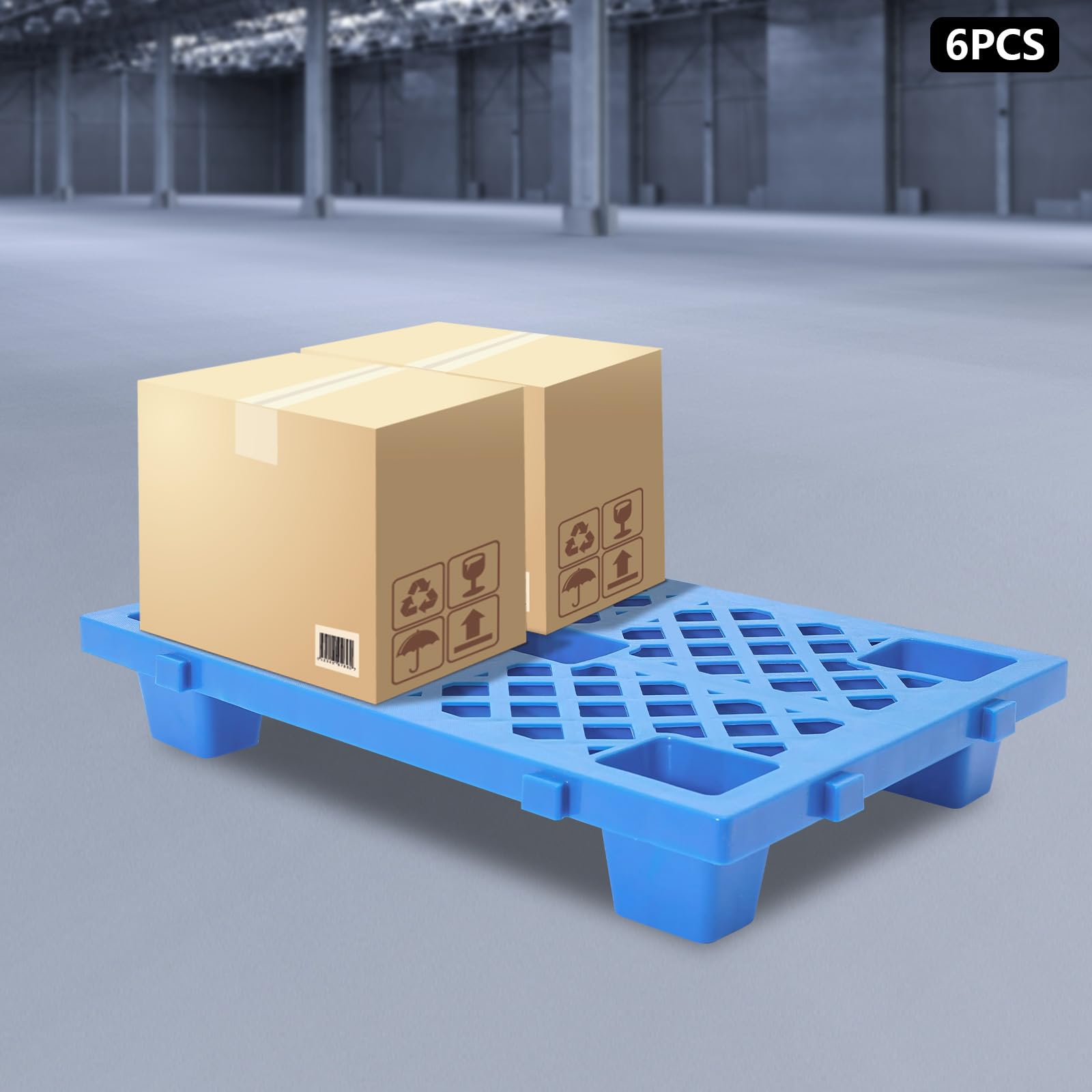 Paletas de plástico, 6 unidades, con rejilla transpirable, 60 x 40 x 10 cm, para interior y exterior (azul)