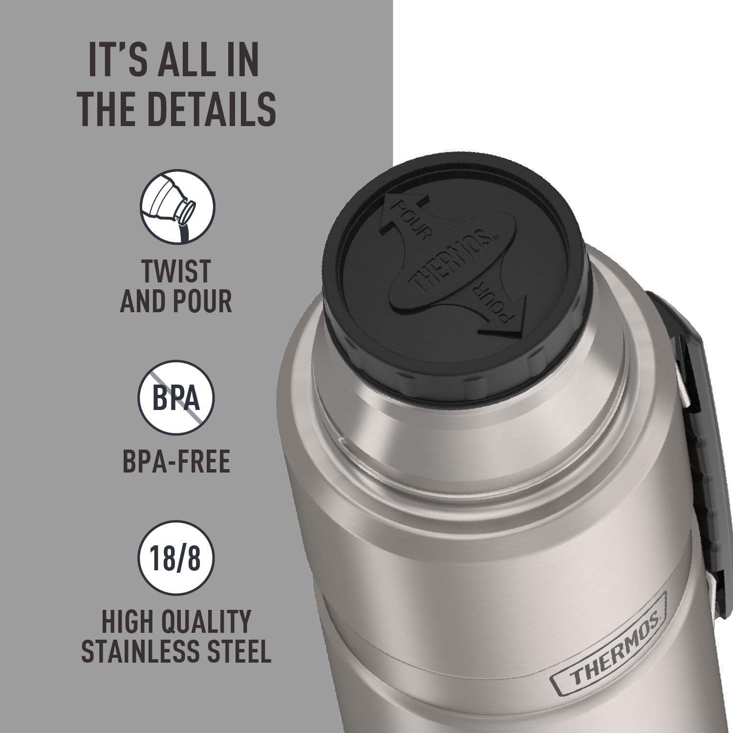 THERMOS Stainless King Vacuum-Insulated Beverage Bottle, 68 Ounce, Matte Steel - Image 4
