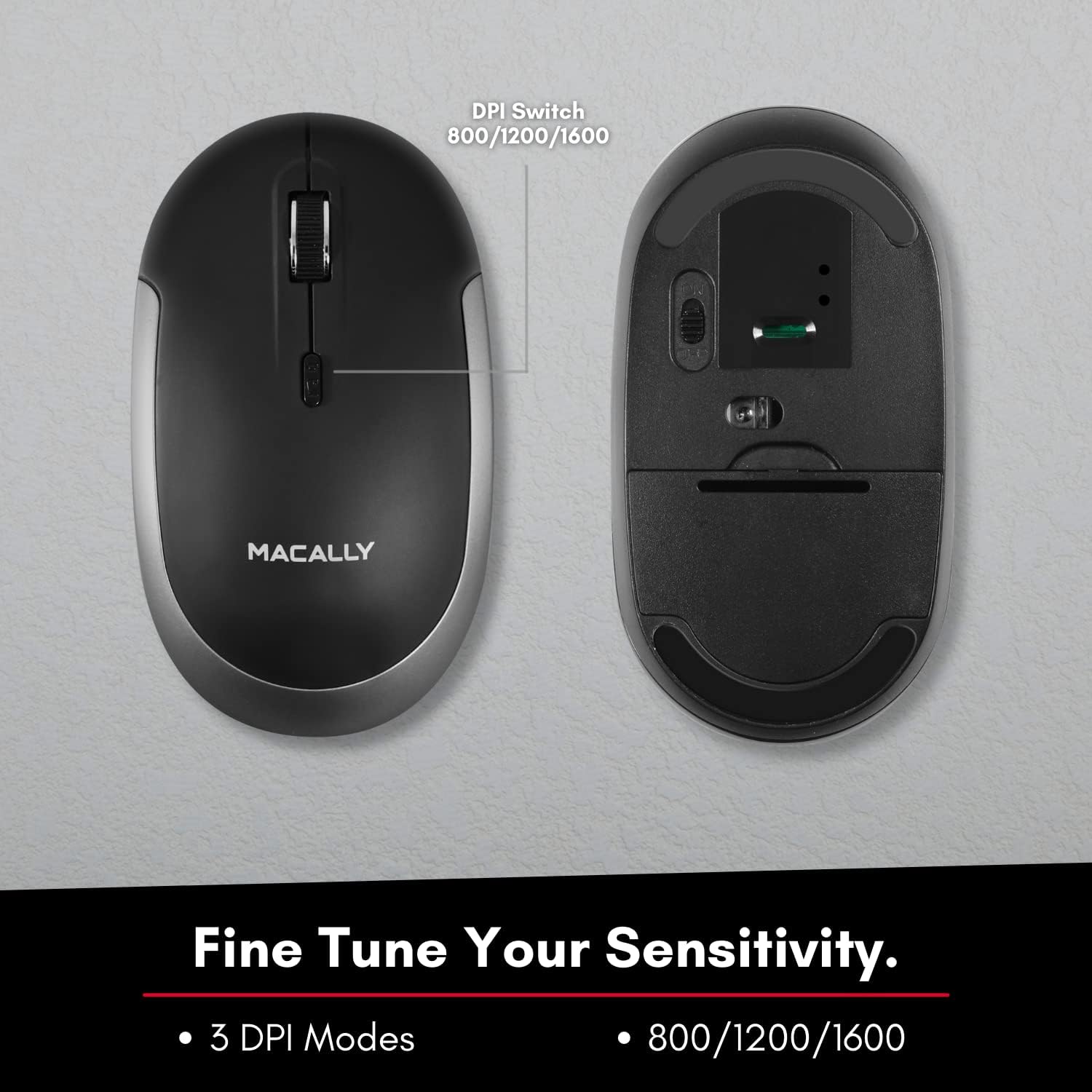 Macally Wireless Bluetooth Mouse for Laptop - Quiet and Comfortable Wireless Bluetooth Mouse for MacBook Pro/Air, Mac, Apple iPad, Microsoft Surface, Tablet - Quiet Computer Wireless Mouse Bluetooth