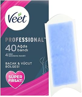 Veet Professional Hassas Ciltler İçin Ağda Bandı, Bacak ve Vücut Bölgesi, 40'lı Süper Fırsat Paketi