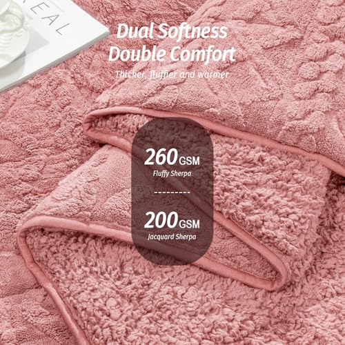 Image of Wemore Weighted Blanket for Adults Twin Size 15 lbs, Dual Sided Soft Fuzzy Jacquard Sherpa Weighted Blankets, Cozy Fluffy Knitted Heavy Blanket, Apricot Pink, 60 x 80 inches