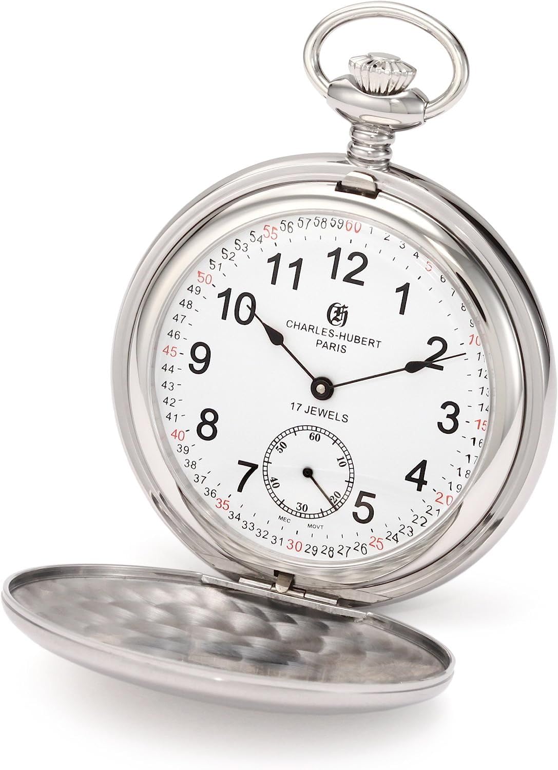 Charles Hubert 3908-WRR Men's Pocket Watch, Mechanical Hand Winding, Small Seconds, Silver