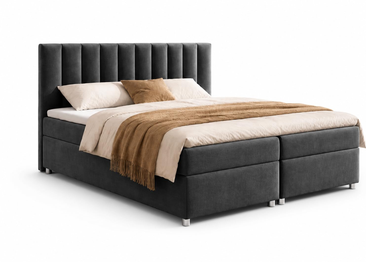 Boxspringbett mit Bettkasten Trinity K-10 Bonellfederkern inkl. Topper 200x200 Graphit