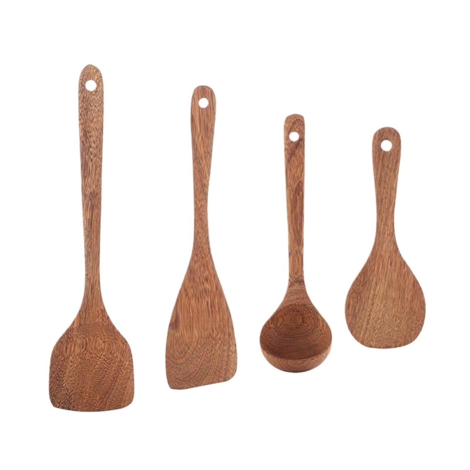 Küchenhelfer-Set Aus Holz, 4-Teilig, Kochlöffel Und Pfannenwender, Suppenlöffel