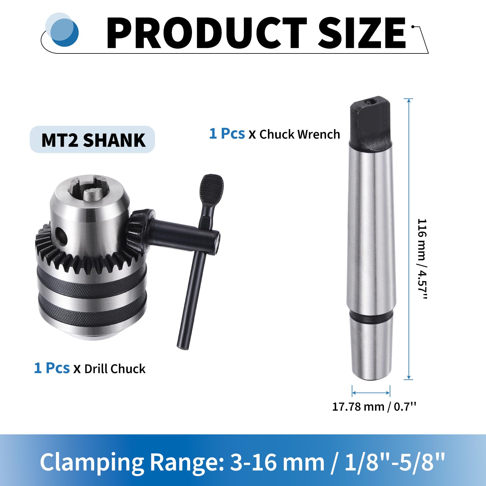 Set di mandrini per trapano a chiave da 3-16 mm con gambo MT2