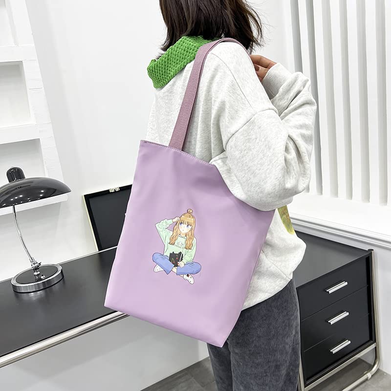 BANQLYN Women's Tote Bags Fashion Handbag Shoulder Bag,Heavy Duty Canvas Tote Bag,Women Canvas Shoulder Bag Print Shopping Bags Students Books Bags (Purple Girl) 2