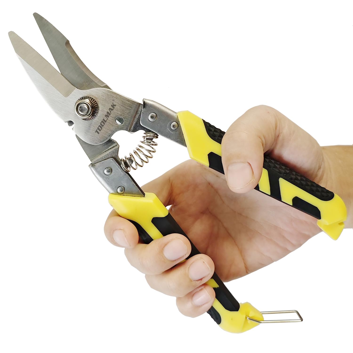 TOOLMAK Heavy Duty Scissors 8.5 Inch Aviation Tin Snips Stainless Steel Straight Metal Cutter Pruning shears Wire-cutters