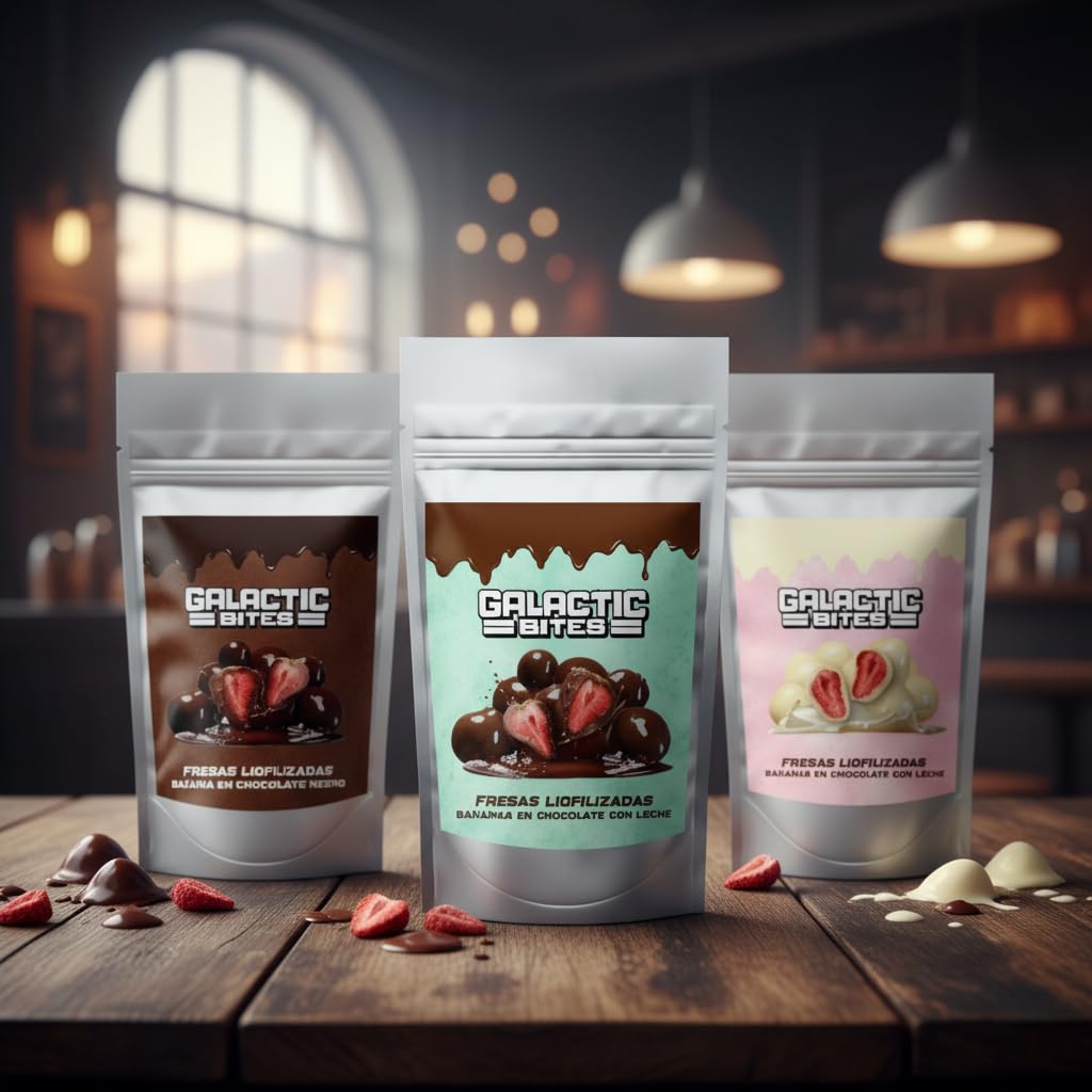 Pack de 3 Bolsas de Fresas Liofilizadas Bañadas en Chocolate Blanco, Leche y Negro – 80g | Fruta Crujiente Natural, Sin Gluten | Perfectas para Regalar o Disfrutar como Snack Gourmet
