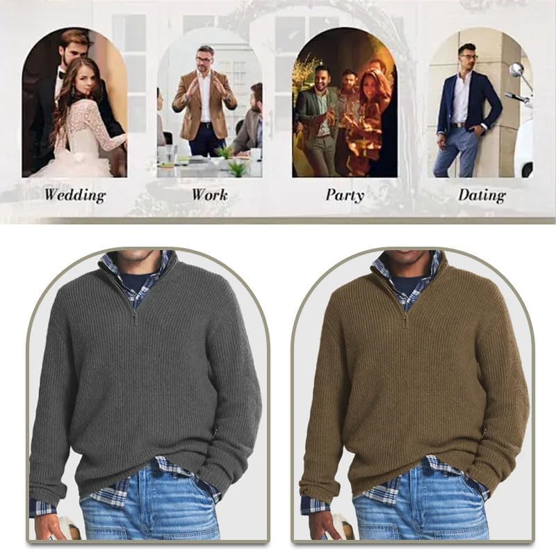Men's Cashmere Business Casual Zipper Sweater,2025 New Mens Polo Collar Sweaters 1/4 Zip Pullover2
