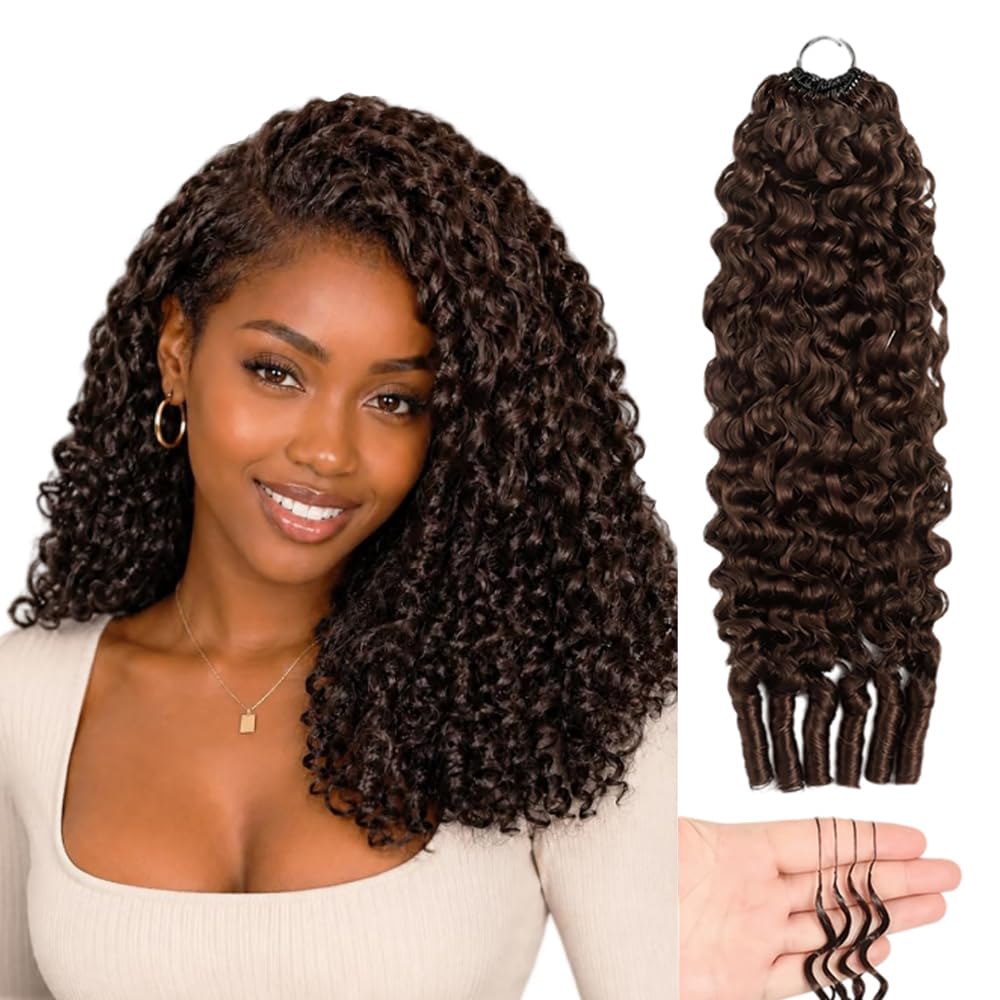 Extension di capelli umani birmani ricci all'uncinetto, con piume pre-separate, leggere, riutilizzabili, 50 g, 40 pezzi, #4 marrone cioccolato, 61 cm