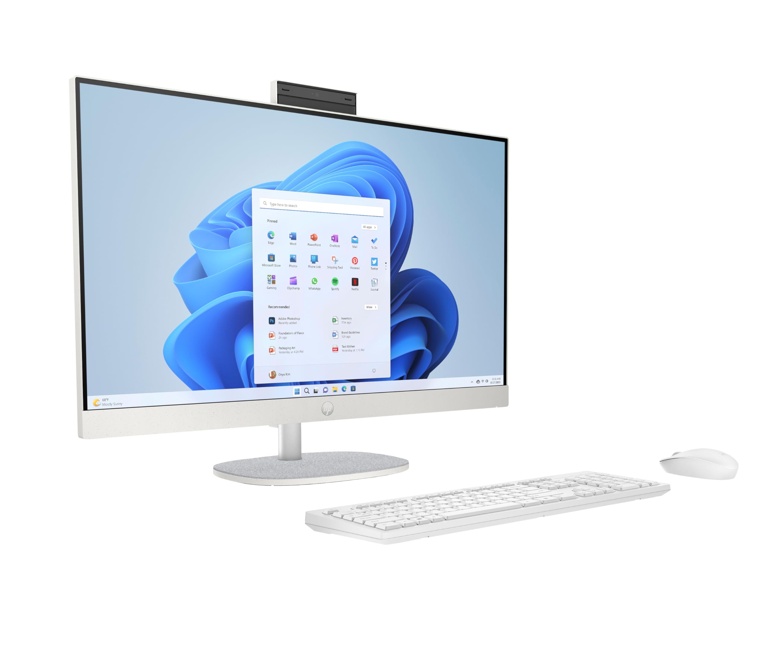 HP All-in-One 27-cr0007ss komputer stacjonarny 27" Full HD z aparatem, bezprzewodowa klawiatura i mysz (AMD Ryzen 5 7520U, 16 GB RAM, 512 GB SSD, Windows 11 Home) biały