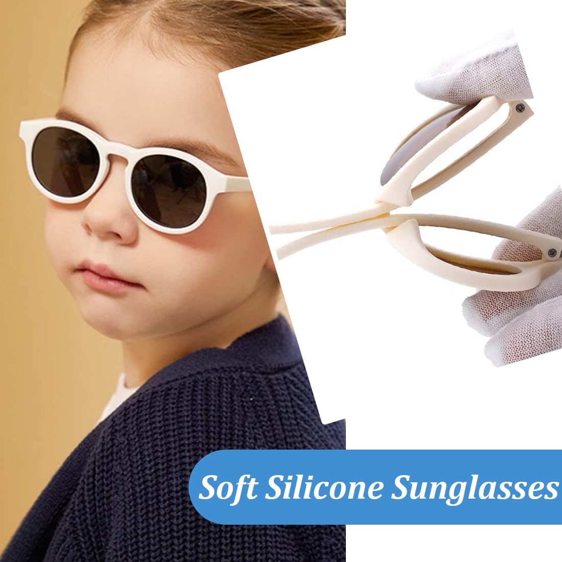 Baby Sonnenbrille Von 0-18 Monate UV400 100% UVA- und UVB-Schutz Mit verstellbarem weichen Riemen, Biegsamer Rahmen,polarisierte Sonnenbrille fur Jungen Mädchen (Weiß)