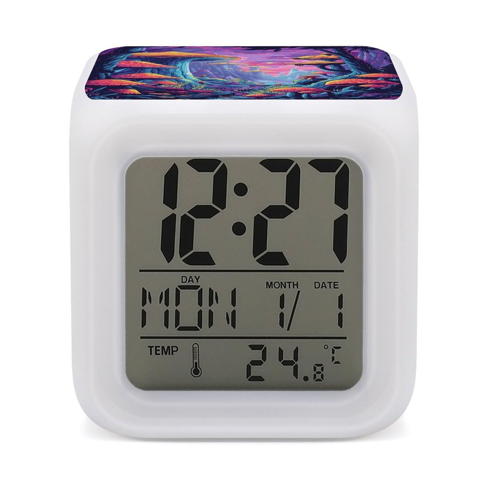 JTREHY 7 Color Changing LED Digital Alarm Clock,Colorful Mushroom Image Printed Wake-up Clock with Temperature Display Home Decoration Alarm Clock for Bedroom Office