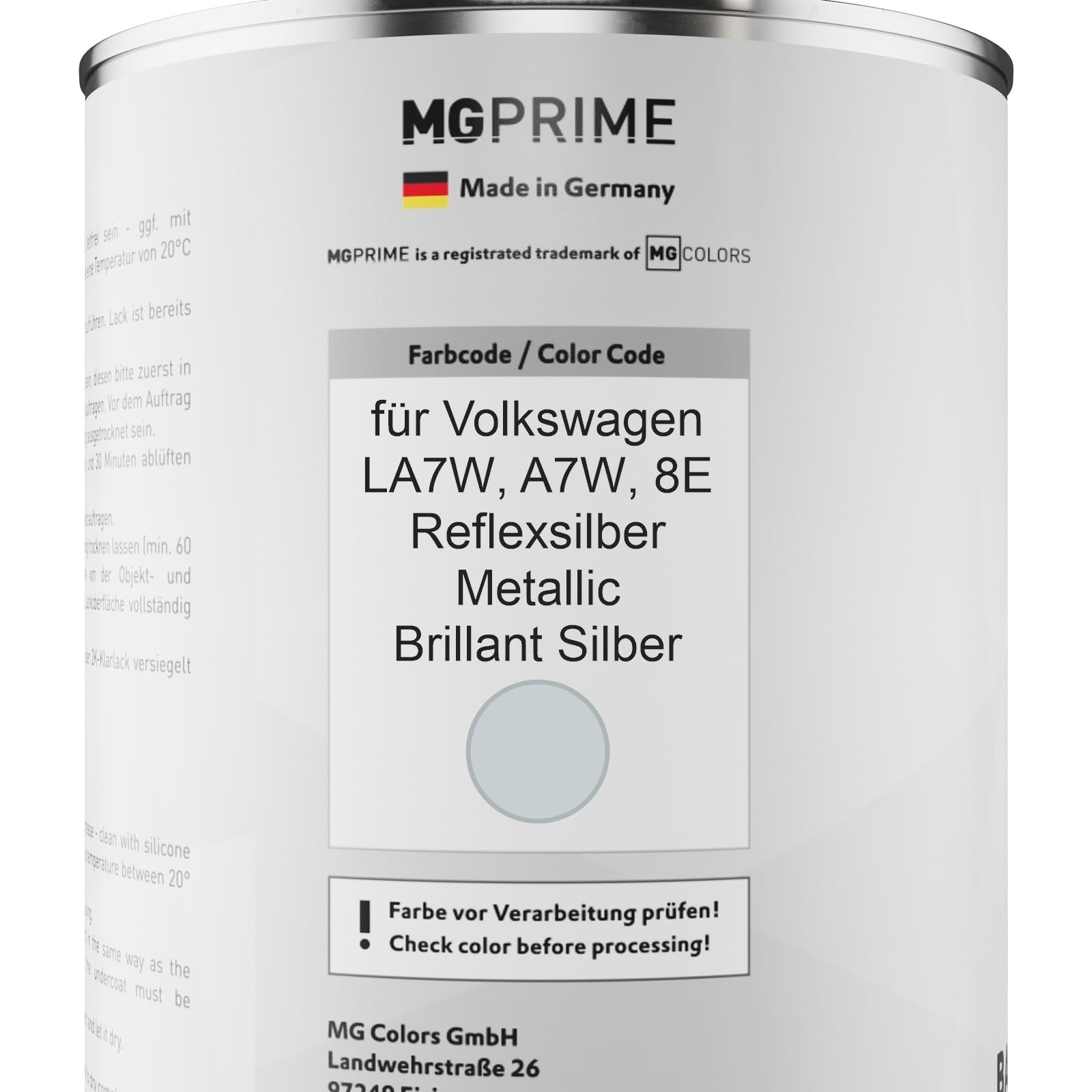 Vernice Spray Reflex Silver Metallic LA7W Per VW Volkswagen – 1 Litro, Base Pronta All'uso, Made In Germany