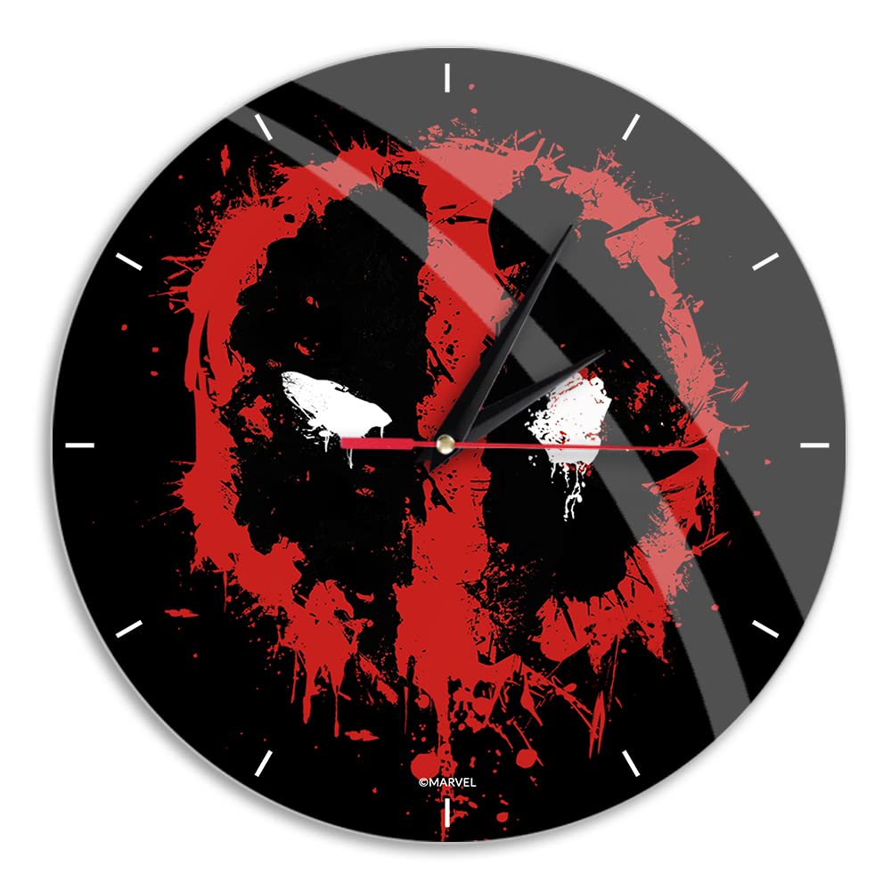ERT GROUP Original and Officially Licensed by Marvel Wall Clock Glossy Deadpool 001 Marvel Black Silent Unique Design painted Metal Hands 12"