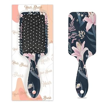 Curly Massage Paddle Hair Brush - Flower Lilly Anti Static Detangling Hair Brush for Women Curly and Wet,Dry