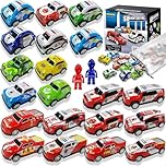 TOYABI Toy Cars for Kids, 22Pcs Metal Race Car Set with 8 Roadblock, Mini Pull Back Playset, Christmas Birthday Party Gifts, Micro Machines Vehicles Toys for 3 4 5 6 7 8 Year Old Boys & Girls
