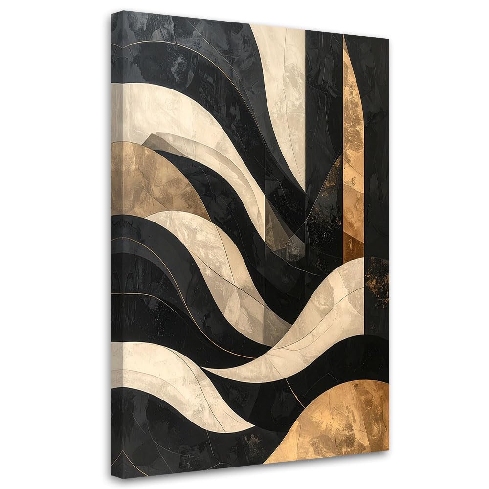 Lienzo de arte moderno abstracto en negro y oro, lámina de salón con calidad premium 40x60cm 7