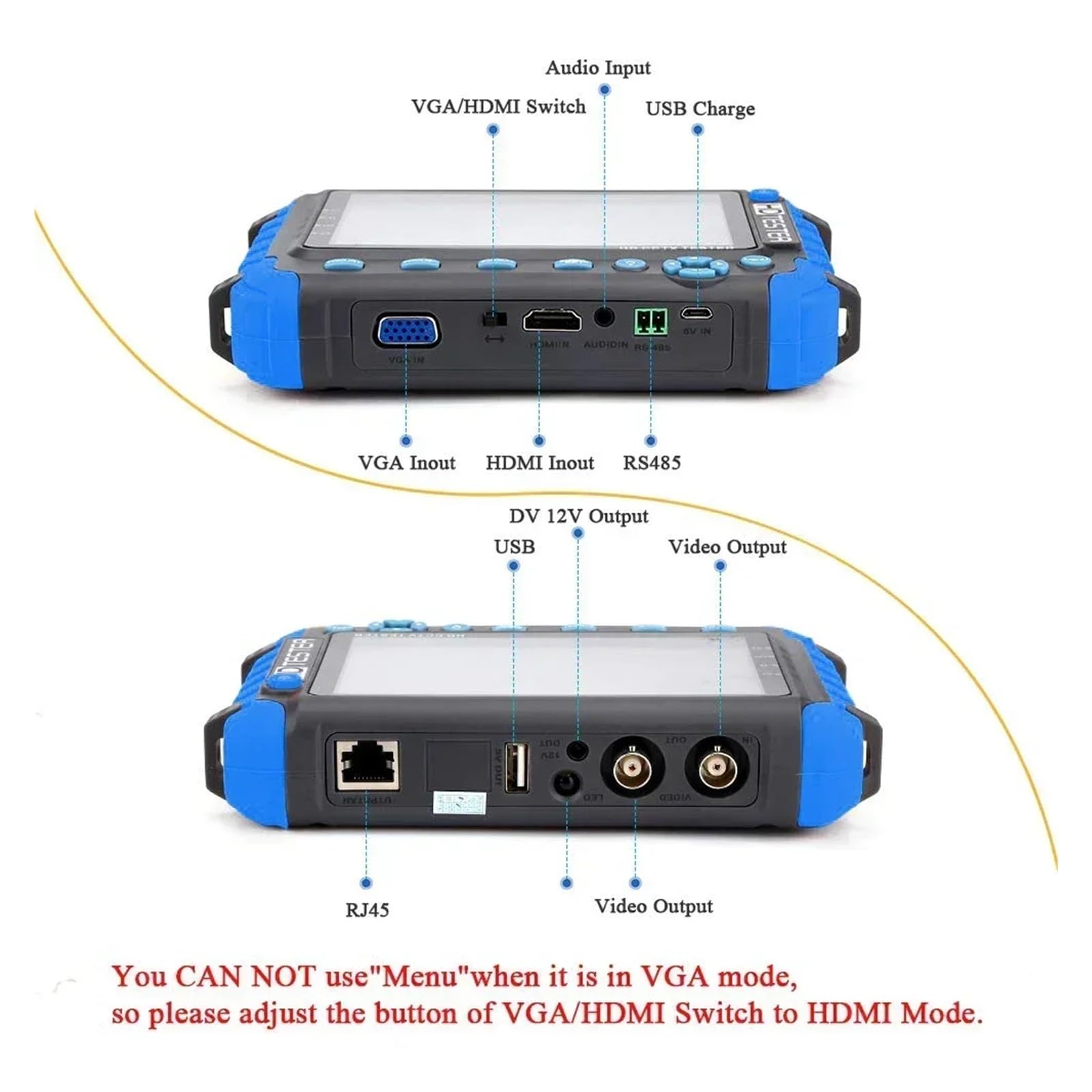 Testeur de caméra 4K IV8W, Moniteur de vidéosurveillance 5 Pouces, testeur de caméra analogique 8MP AHD/CVI/TVI CVBS avec entrée VGA UTP CFTV(8W-EU)