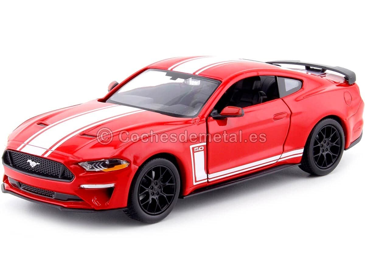 2018 Ford Mustang GT 5.0 Red with White Stripes GT Racing Series 1/24 Diecast Model Car by Motormax 73787