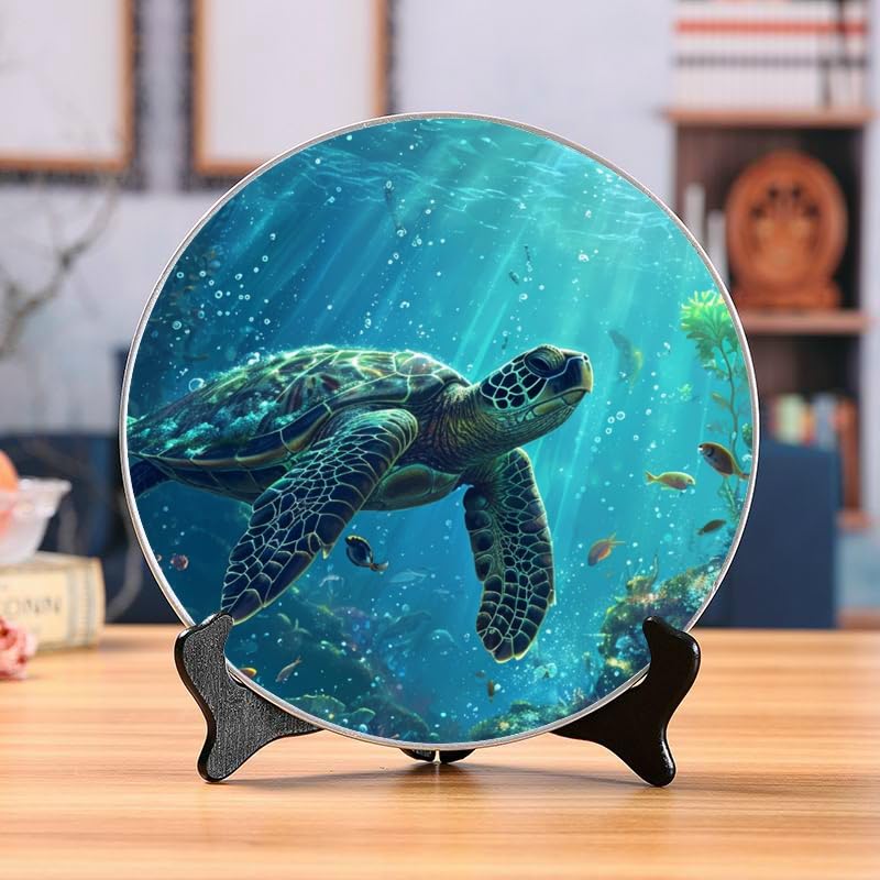 Home Decor Plate With Stand And Hook Turtle Shell Ceramic Decorative ...