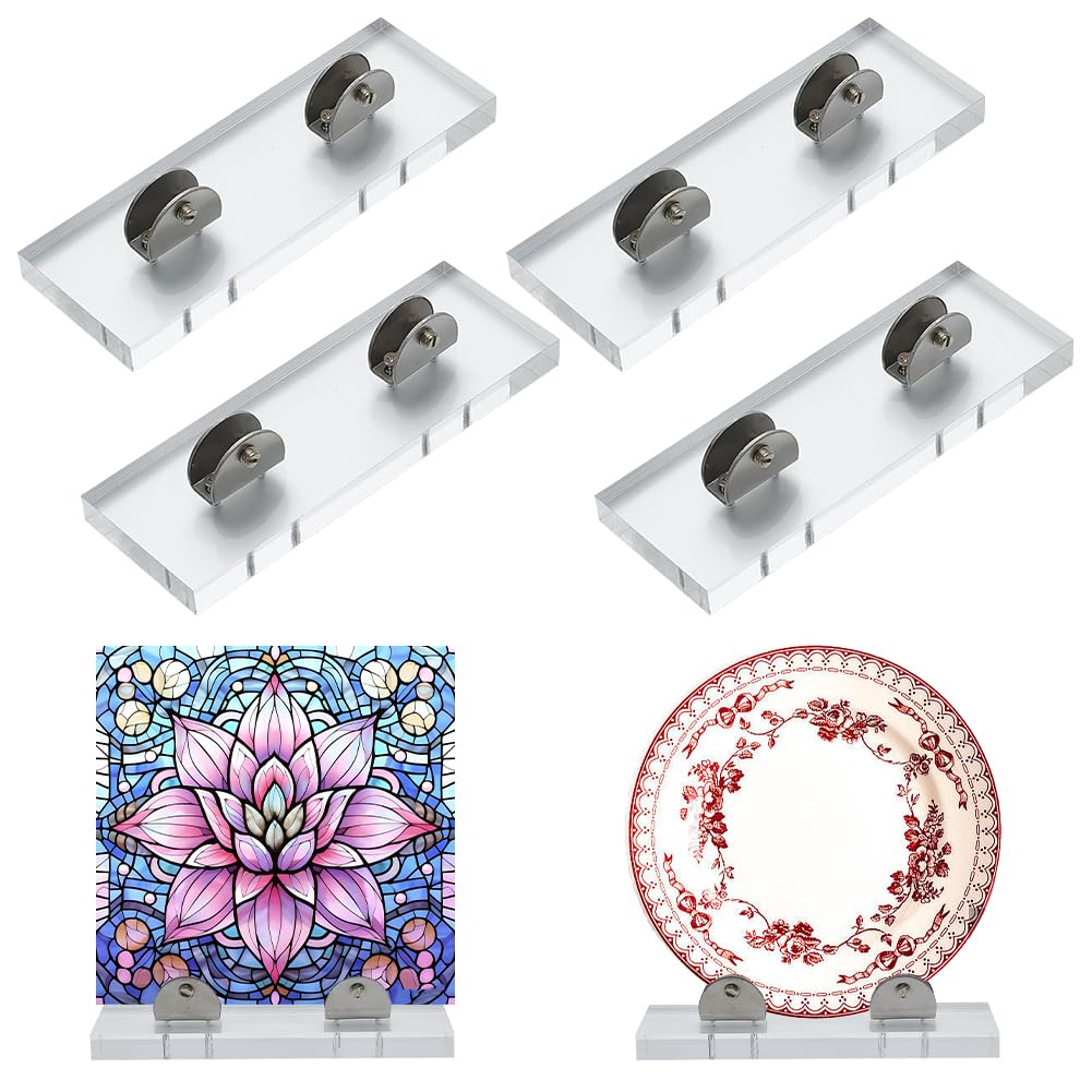 WEBEEDY Confezione da 4 espositori regolabili in vetro acrilico trasparente, per creazioni artistiche su vetro colorato, piastrelle di ceramica, targhe, immagini da collezione, 20 x 7 x 1,5 cm