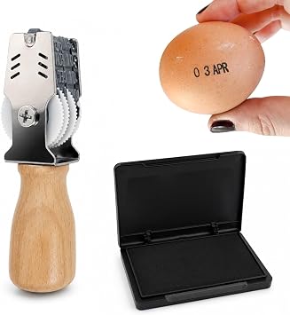 Egg Date Stamp Kit Egg Dater + Black Quick-Drying Ink Pad, Clear Text Egg Marker, Egg Date Stamps for Fresh Eggs, Egg Stamper for Chicken Tenders