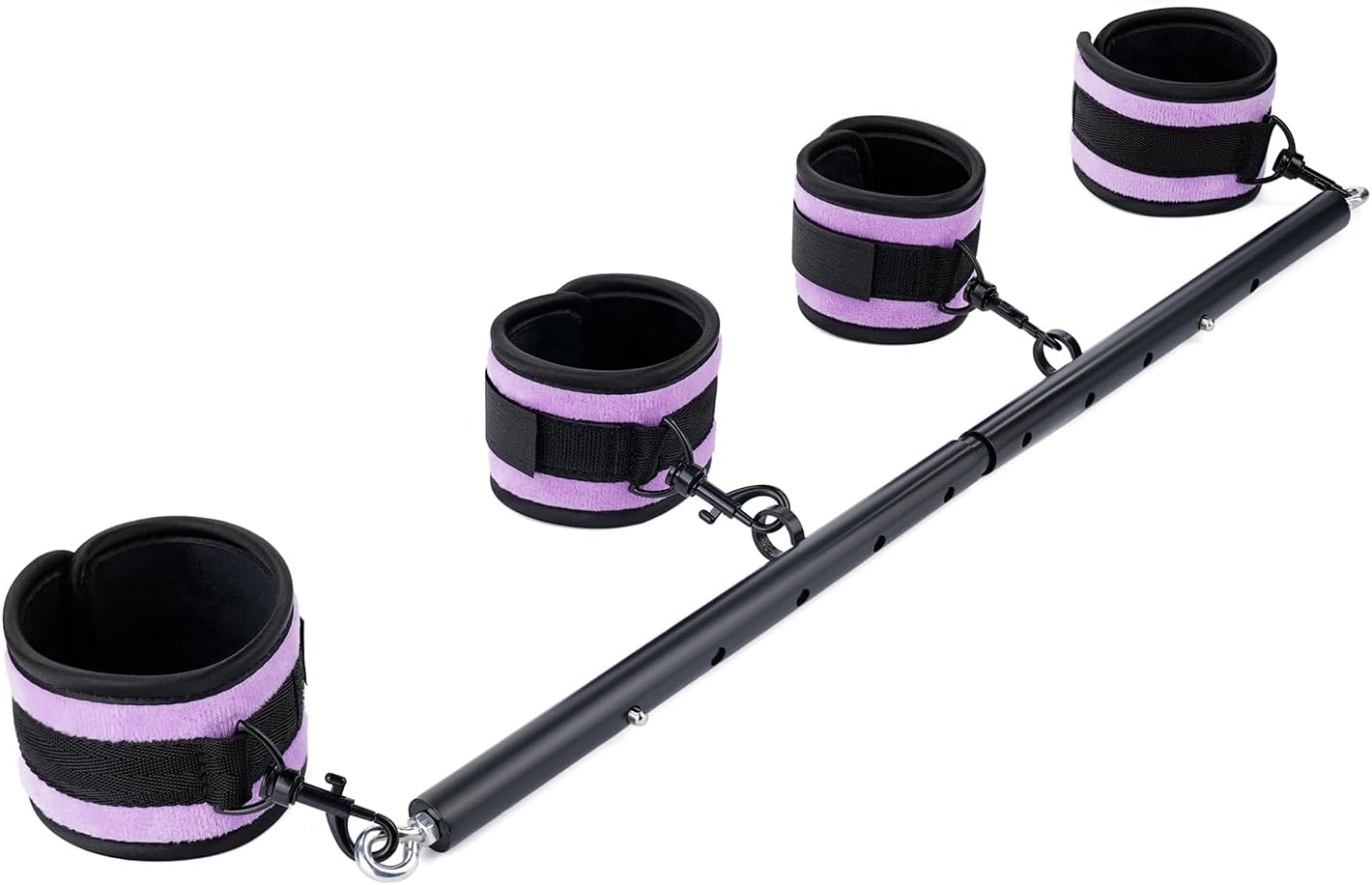 Spreader Bar Heavy Duty Stainless Steel Expandable Black Bar with 4pcs Furry Purple Adjustable Strap,Sports Aid Training Fitness, Home Restore Pilates Indoor Yoga Set