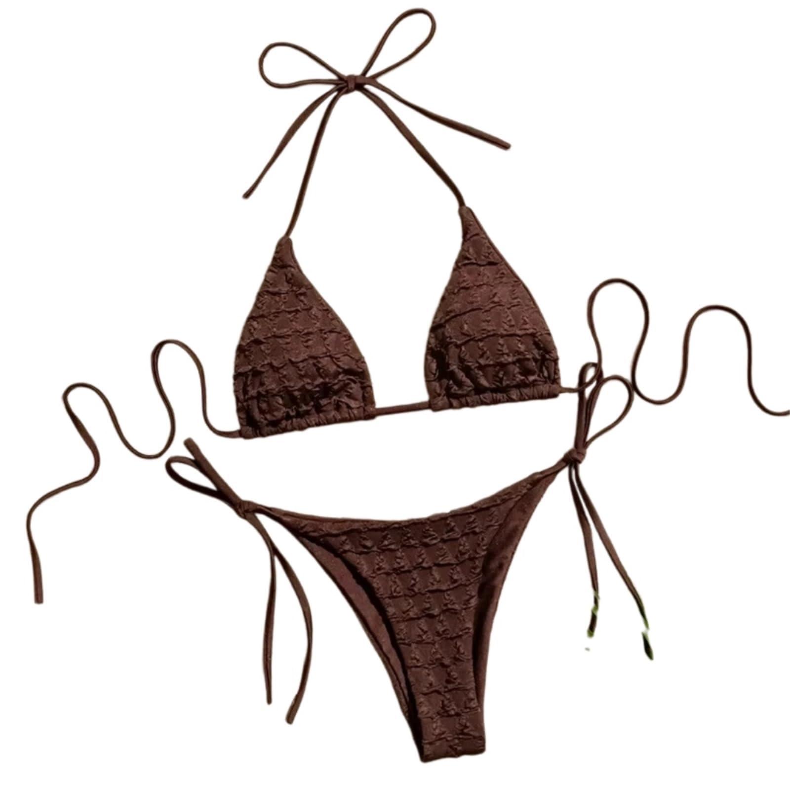 Bikini Mujer Mujeres Leopardo Impresión Triángulo Conjunto Ajustable Cuerda Traje De Baño Ropa Playa-Brown-m