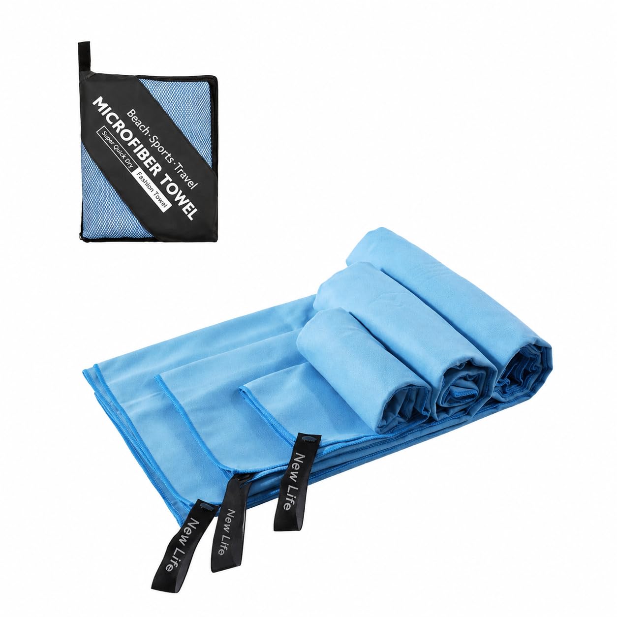 Serviette microfibre enfant en lot de 3 pour le sport et camping bleu ciel