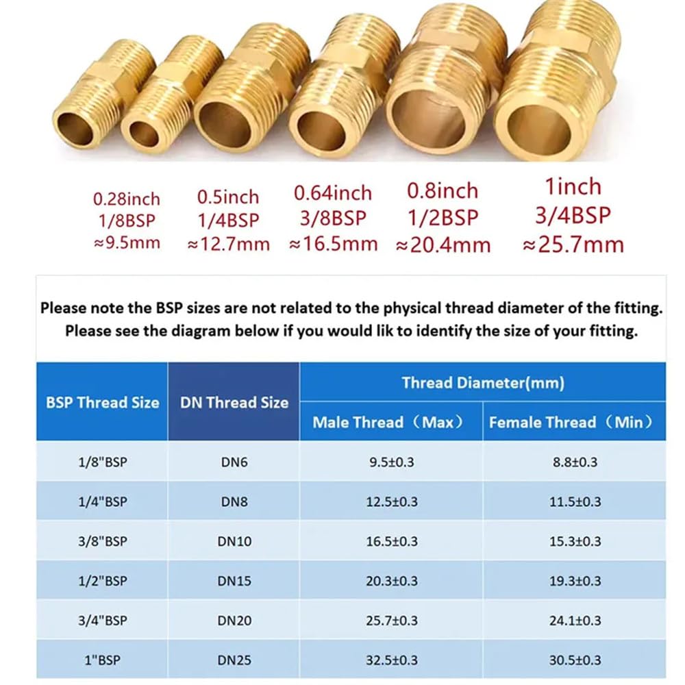 Raccordo nipplo esagonale per tubo in ottone 1/8" 1/4" 3/8" 1/2" 3/4" 1" BSP Adattatore connettore giunto filettato maschio, da 1 a 1.200 pezzi