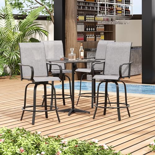 Image of Soohow Swivel Patio Bar Stools Set of 6, Swivel Outdoor Barstool with Textilene Fabric, Height Top Patio Chair All Weather Use, Ergonomic Comfort Bar Height Tall Outdoor Stools for Balcony, Poolside