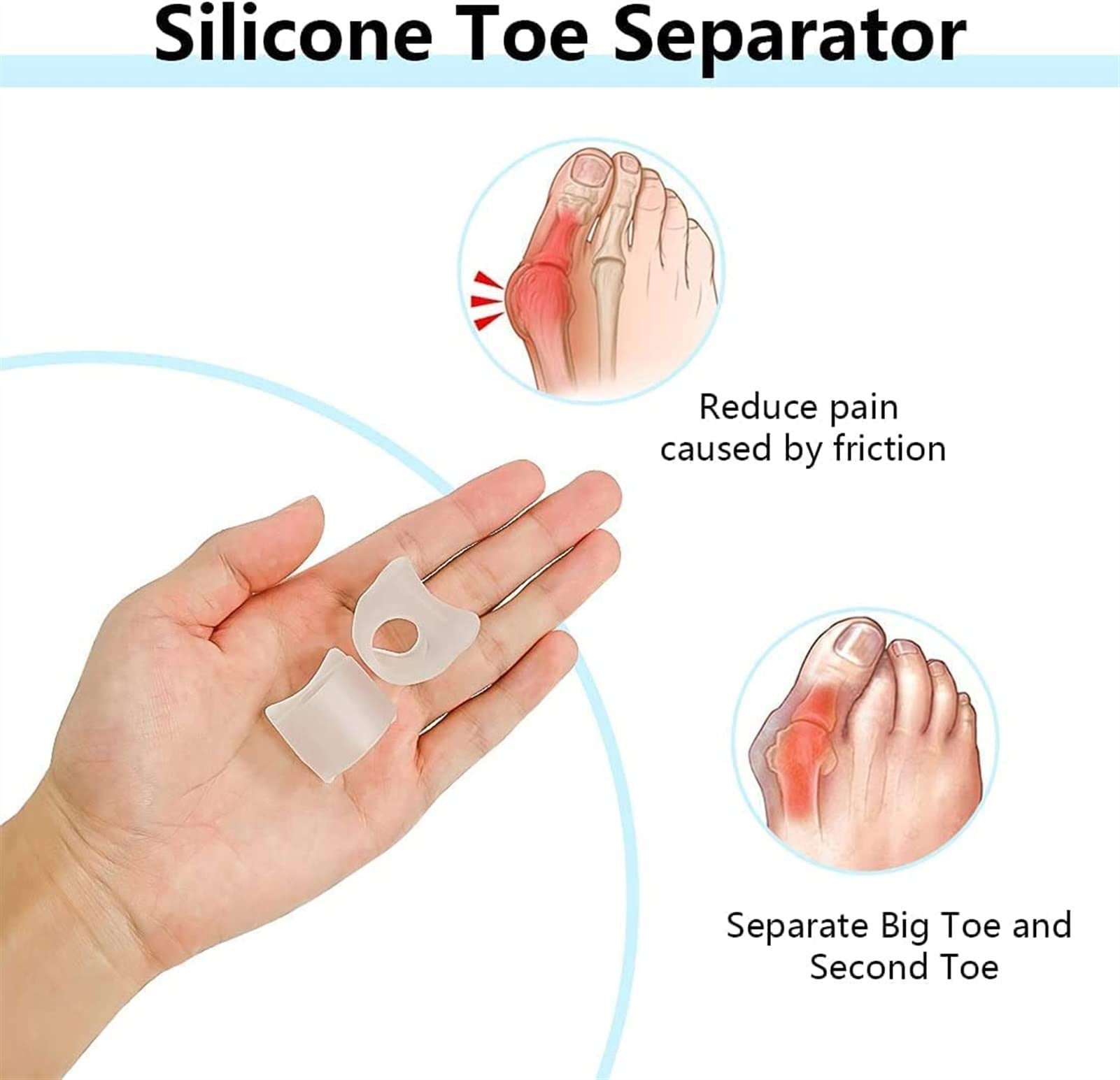 4 pares de separadores de dedos transparentes, espaciador de dedos para corrector de juanetes, separadores de dedos de gel, adecuados para aliviar el dolor de juanetes,separando los dedos superpuestos