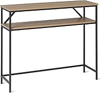 Amazon Basics Oak Finish Console Table with Storage Shelf, Steel Frame - 39.4" W Entryway Bench 31.5" H
