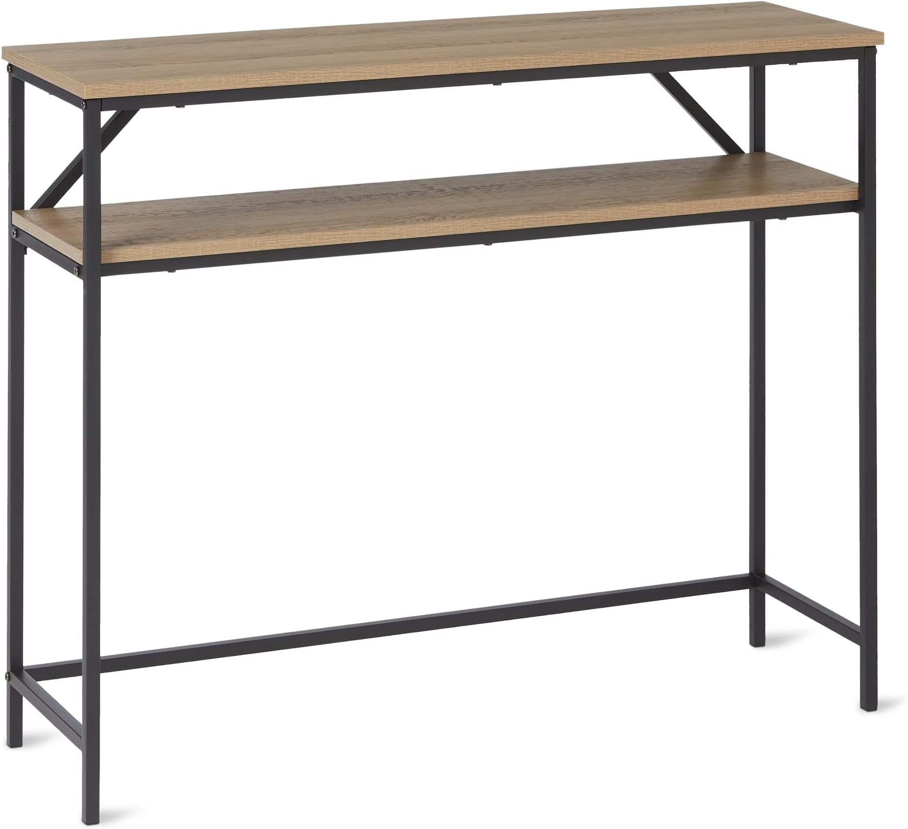 Amazon Basics Rectangular Console Table with Storage Shelf, Steel Frame, 30D x 100W x 80H cm, Oak Finish