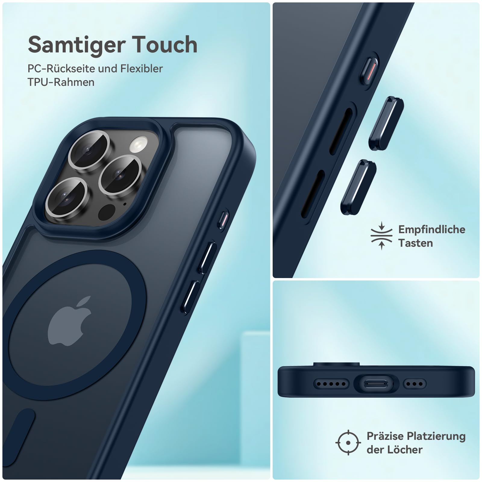 Natiiozie Magnetica Cover Compatibile con iPhone 16 pro Compatibile con MagSafe Custodia Traslucida Opaca Posteriore, Antiurto Anti-impronta Resistente ai Graffi Protettiva Case (Blu Scuro)