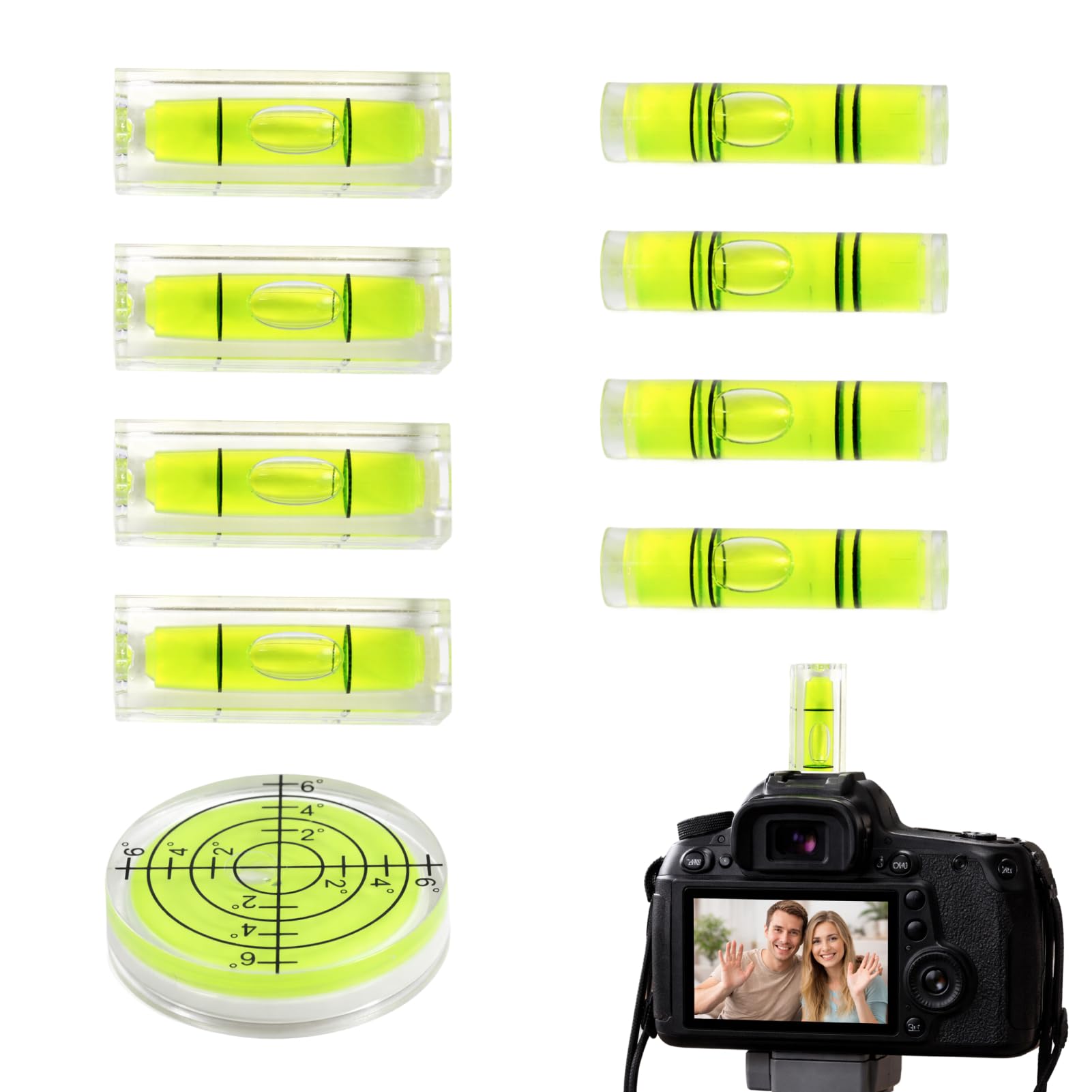 9 Pcs Nivel Burbuja Pequeño Precisión Alta, Nivel de Burbuja Cuadrado Redondo ABS Acrílico para Cámara Trípode Marco Fotos Muebles Estantería, Nivel Burbuja Pequeño Caravana Camping Horizontal