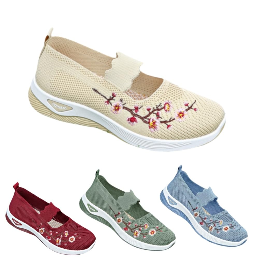 Genérico Zapatos Ortopédicos para Mujer, Verano 2025, De Tela Bordada, con Soporte para El Arco, Deportivos, Talla Grande