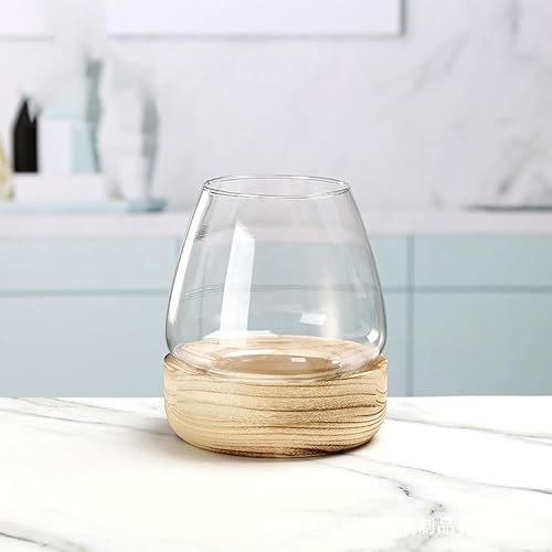 Miniatura 8 de Aoderun Florero de cristal para decoración del hogar, florero transparente con base de madera, elegante jarrón de cristal, centro de mesa, cuenco de