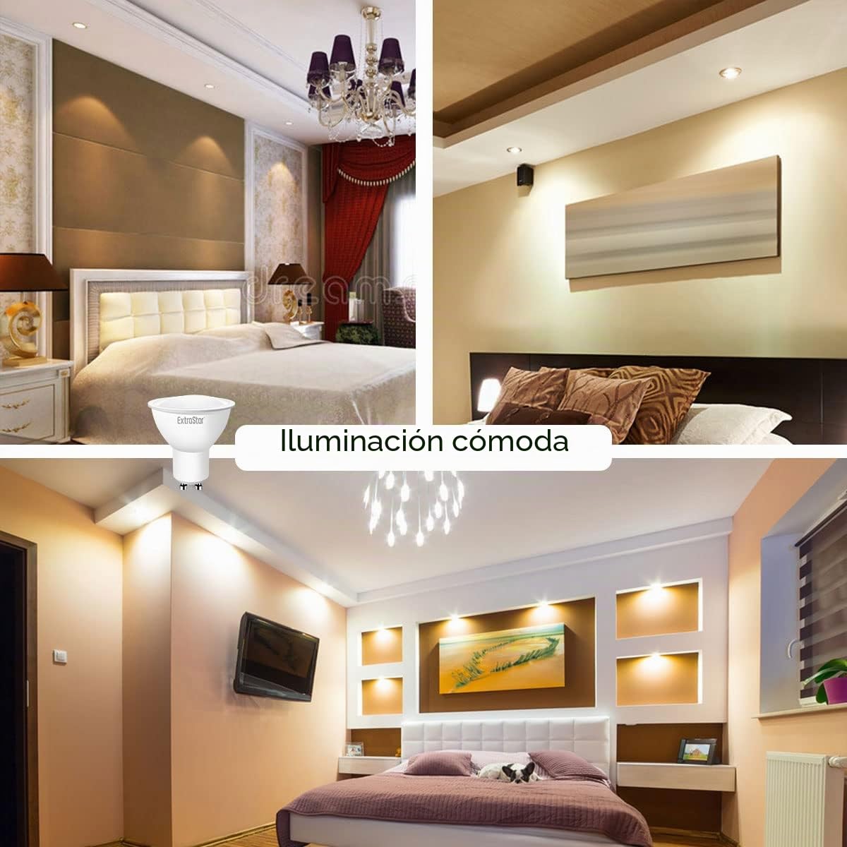 EXTRASTAR Bombilla LED GU10, 8W, 3000K 640 lúmenes Luz Blanca Cálida 64W (Paquete de 5)