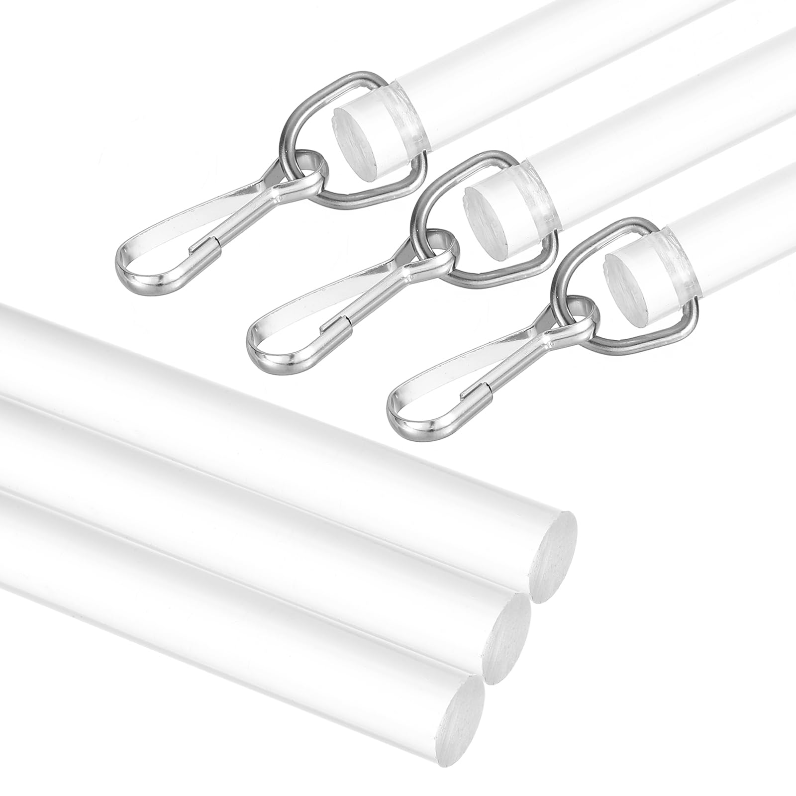 QUARKZMAN 3Pcs 30" Baguette À Rideau En Acrylique Avec Crochet Transparent | Tige De Traction Pour Rideau Invisible, Pièce De Remplacement Universelle À Inclinaison Pour Ouverture-Fermeture