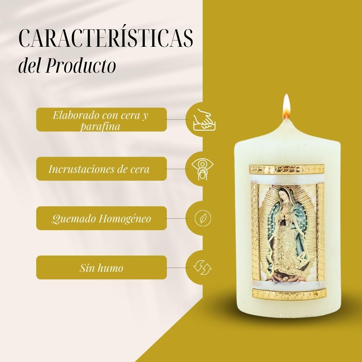 Light Mary-Easter Candle 5 cm X 7 cm Virgin of Guadalupe 1 piece